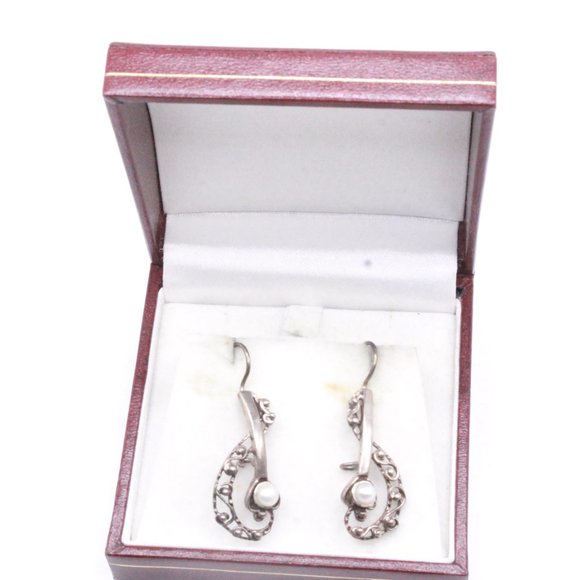 Sterling Silver Marked VS & Dollar Sign Music Note Freshwater Pearl Dangle Long - Picture 3 of 11